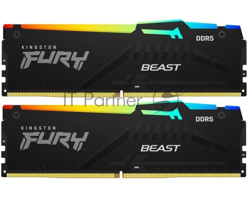 Оперативная память Kingston 16GB DDR5 5200 DIMM FURY Beast Black RGB  KF552C40BBAK2-16 kit 2*8,Non-ECC,  CL40, 1.25V, 288-pin RTL