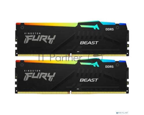 Оперативная память Kingston 16GB DDR5 5200 DIMM FURY Beast Black RGB  KF552C40BBAK2-16 kit 2*8,Non-ECC,  CL40, 1.25V, 288-pin RTL