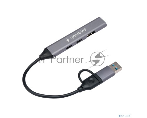 Разветвитель USB 3.0/2.0 Gembird, 4 порта: 2хType-C, 1хUSB 3.0, 1хUSB 2.0, кабель Type-C+USB