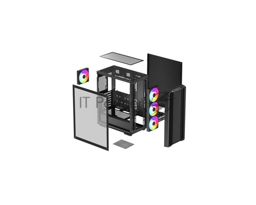Компьютерный корпус Deepcool CC560 ARGB V2 без БП, боковое окно (закаленное стекло), 3x120мм ARGB LED вентилятор спереди и 1x120мм ARGB LED вентилятор сзади, черный, ATX