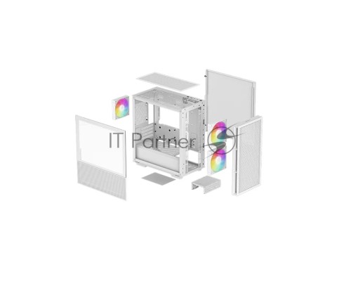 Компьютерный корпус Deepcool CH360 WH без БП, боковое окно (закаленное стекло), 2x140мм ARGB LED вентилятор спереди и 1x120мм ARGB LED вентилятор сзади, белый, mATX