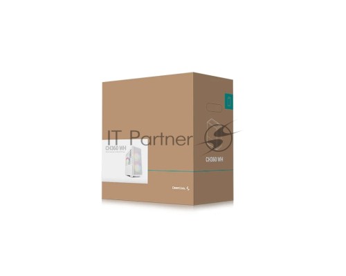 Компьютерный корпус Deepcool CH360 WH без БП, боковое окно (закаленное стекло), 2x140мм ARGB LED вентилятор спереди и 1x120мм ARGB LED вентилятор сзади, белый, mATX