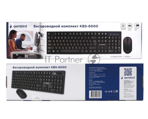 Комплект кл-ра+мышь беспров. Gembird KBS-6000, черный, 2.4ГГц, 1600 DPI,  мини-приемник-USB