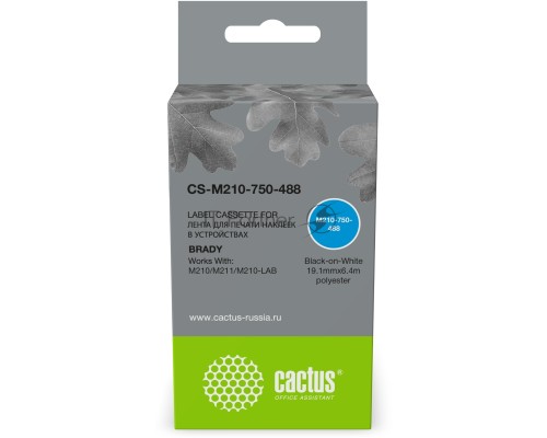 Картридж ленточный Cactus CS-M210-750-488 черный шрифт, белый фон, 19.1мм,  6.4м для Brady M210/M211/M210-LAB