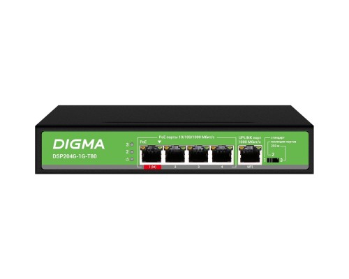 [Сетевое оборудование] Digma DSP204G-1G-T80 Коммутатор (L2) 5х1Гбит/с 4PoE 4PoE+ 1PoE++ 80W неуправляемый