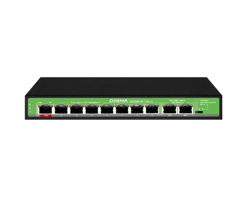 [Сетевое оборудование] Digma DSP208F-2F-T120 Коммутатор V1 (L2) 10х100Мбит/с 8PoE 8PoE+ 120W неуправляемый