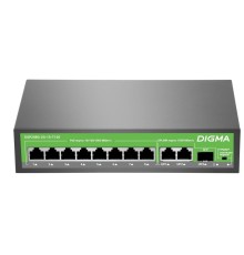 Digma DSP208G-2G-1S-T120 Коммутатор (L2) 10х1Гбит/с 1SFP 8PoE 8PoE+ 120W неуправляемый