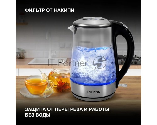 Чайник электрический Hyundai HYK-G8406 1.7л. 2200Вт прозрачный/черный (корпус: нержавеющая сталь)