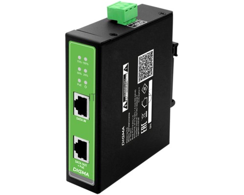 Инжектор PoE Digma DNP30W48GDXM 10/100/1000BASE-T 30Вт 37-57В(DC)