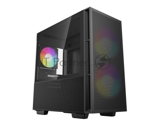 Компьютерный корпус Deepcool CH360 без БП, боковое окно (закаленное стекло), 2x140мм ARGB LED вентилятор спереди и 1x120мм ARGB LED вентилятор сзади, черный, mATX