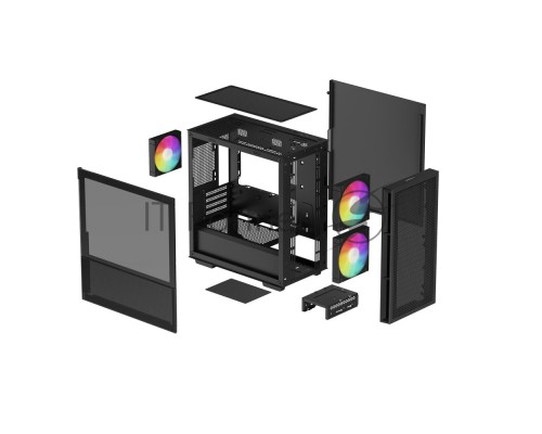 Компьютерный корпус Deepcool CH360 без БП, боковое окно (закаленное стекло), 2x140мм ARGB LED вентилятор спереди и 1x120мм ARGB LED вентилятор сзади, черный, mATX