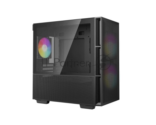 Компьютерный корпус Deepcool CH360 без БП, боковое окно (закаленное стекло), 2x140мм ARGB LED вентилятор спереди и 1x120мм ARGB LED вентилятор сзади, черный, mATX