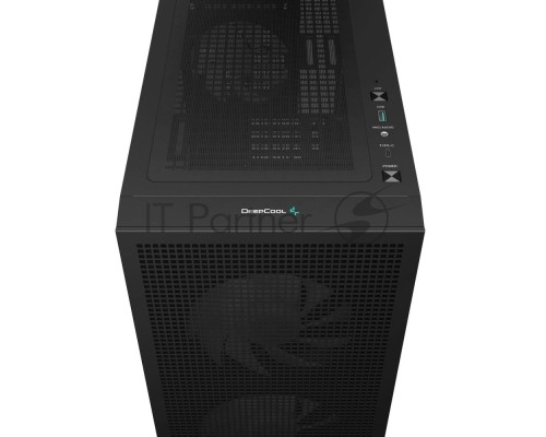 Компьютерный корпус Deepcool CH360 без БП, боковое окно (закаленное стекло), 2x140мм ARGB LED вентилятор спереди и 1x120мм ARGB LED вентилятор сзади, черный, mATX