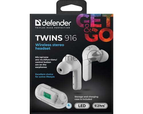 Гарнитура DEFENDER TWINS 916 TWS WHITE 63916