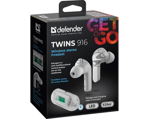 Гарнитура DEFENDER TWINS 916 TWS WHITE 63916