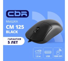 CBR CM 125 Black USB, Мышь офисн., оптич., 1000dpi, 3 кн., 1,8 м