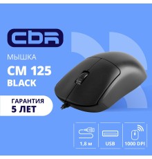 CBR CM 125 Black USB, Мышь офисн., оптич., 1000dpi, 3 кн., 1,8 м