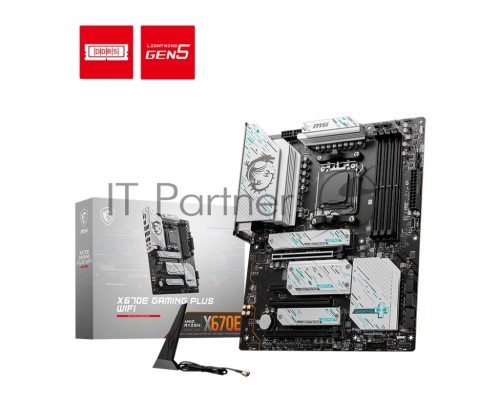 Материнская плата MSI X670E GAMING PLUS, AM5, AMD X670, 4xDDR5, 4xSATA, 4xM.2, 1xPCI-E 5.0 x16, 1xPCI-E 4.0 x4, 1xPCI-E 3.0 x1, 1xHDMI, 1xDP, 1x 2.5Gb LAN, 4xUSB-A 2.0, 4xUSB-A 3.2 Gen 1, 3xUSB-A 3.2 Gen 2, 1xUSB-C 3.2 Gen 2x2, 3x3.5 мм, 7.1, ATX