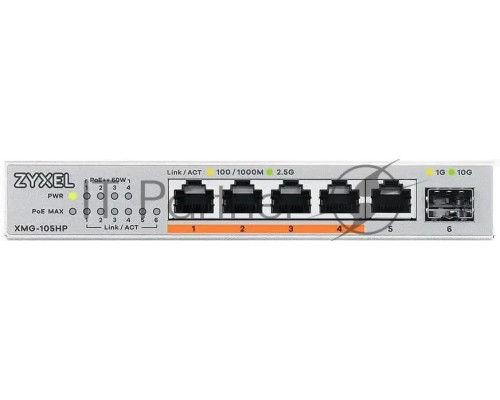 Коммутатор Zyxel XMG-105HP-EU0101F (L2) 5x2.5Гбит/с 1SFP+ 4PoE++ 70W неуправляемый