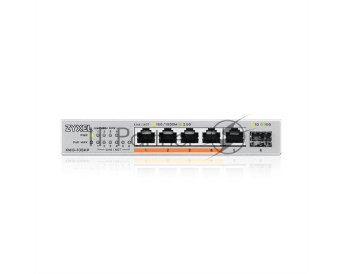 Коммутатор Zyxel XMG-105HP-EU0101F (L2) 5x2.5Гбит/с 1SFP+ 4PoE++ 70W неуправляемый