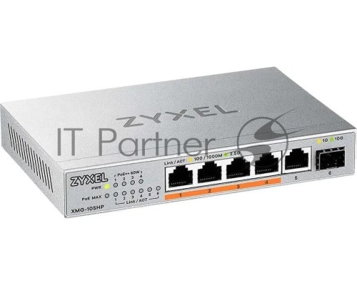 Коммутатор Zyxel XMG-105HP-EU0101F (L2) 5x2.5Гбит/с 1SFP+ 4PoE++ 70W неуправляемый