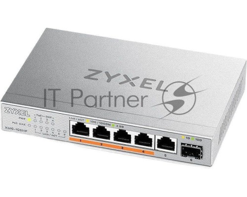 Коммутатор Zyxel XMG-105HP-EU0101F (L2) 5x2.5Гбит/с 1SFP+ 4PoE++ 70W неуправляемый