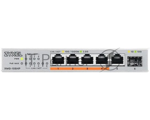 Коммутатор Zyxel XMG-105HP-EU0101F (L2) 5x2.5Гбит/с 1SFP+ 4PoE++ 70W неуправляемый