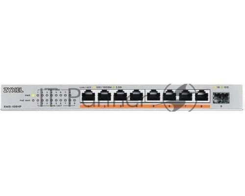 Коммутатор Zyxel XMG-108HP-EU0101F (L2) 8x2.5Гбит/с 1SFP+ 8PoE++ 100W неуправляемый