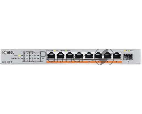Коммутатор Zyxel XMG-108HP-EU0101F (L2) 8x2.5Гбит/с 1SFP+ 8PoE++ 100W неуправляемый
