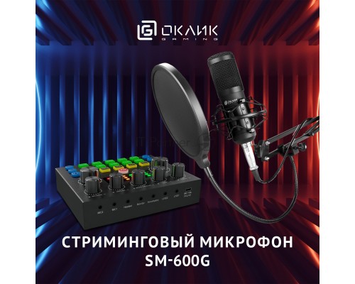 Микрофон проводной Оклик SM-600G 2.5м черный
