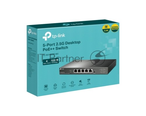 Настольный коммутатор TP-Link TL-SG105PP-M2 с 5 портами 2,5 Гбит/с (4 порта PoE++), 802.3af/at/bt 3-го типа, бюджет PoE — 123 Вт, стальной настольный корпус