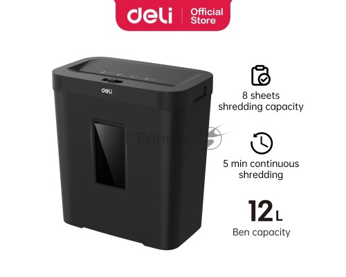 Уничтожитель бумаги (шредер) Deli ET022, Черный, Р-4, 4х40, 8 Листов, 12л. 