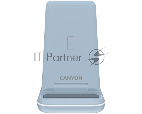 Беспроводное зарядное устройство CANYON WS-304, Foldable  3in1 Wireless charger, with touch button for Running water light, Input 9V/2A,  12V/1.5AOutput 15W/10W/7.5W/5W, Type c to USB-A cable length 1.2m, with QC18W EU plug,132.51*75*28.58mm, 0.168Kg,Blu