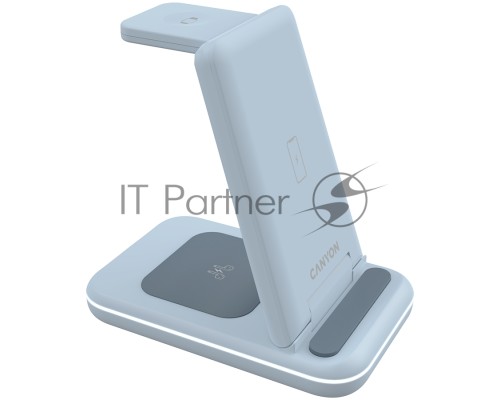 Беспроводное зарядное устройство CANYON WS-304, Foldable  3in1 Wireless charger, with touch button for Running water light, Input 9V/2A,  12V/1.5AOutput 15W/10W/7.5W/5W, Type c to USB-A cable length 1.2m, with QC18W EU plug,132.51*75*28.58mm, 0.168Kg,Blu