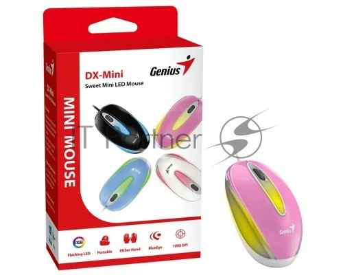 Мышь проводная Genius DX-Mini розовый, 1000 dpi, USB, кнопки - 3