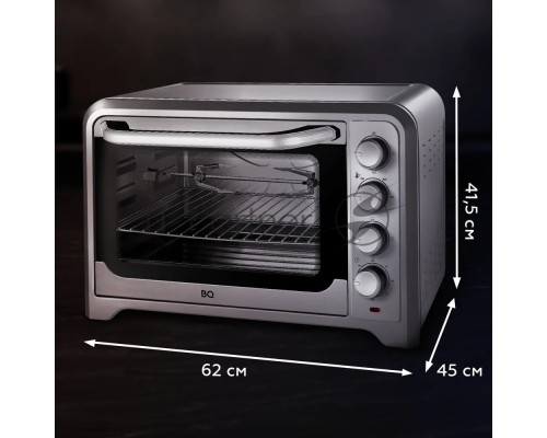 Мини-печь BQ EO1002B Steel-Black. Мощность 1600 Вт, Объем 30 л, Конвекция, 5 режимов работы, Таймер до 60 мин