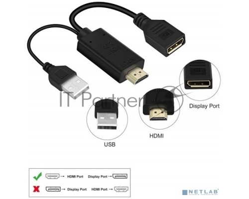 Адаптер KS-is KS-501 HDMI M + USB Type A M на DisplayPort F