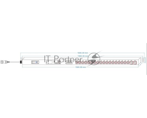 Блок распределения питания Powercom PDU-16AVMS20-18C13-2C19 18*C13+2*C19, 16A, 1,5U (1968234)
