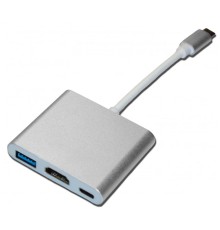 Bion Мульти переходник USB Type-C - HDMI/4K@30hz + USB-A (3.0) + USB Type-C (Power Delivery charging), 0.15 м [BXP-A-USBC-MULTI-5]