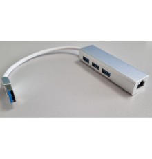 Bion переходник USB3.0 -> RJ-45/3*USB3.0, 1000mbps, алюминиевый корпус, 20 см [BXP-USBA-LAN-USB]