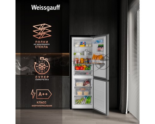 Холодильник Weissgauff WRK 185 Total NoFrost Inverter черный стекло двухкамерный 205/86л морозилка снизу Холодильник Weissgauff WRK 185 Total NoFrost Inverter черный стекло двухкамерный 205/86л морозилка снизу