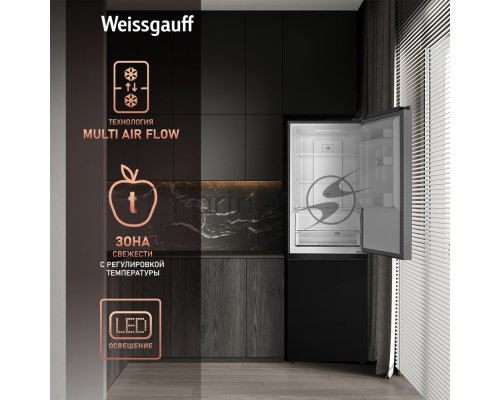 Холодильник Weissgauff WRK 185 Total NoFrost Inverter черный стекло двухкамерный 205/86л морозилка снизу Холодильник Weissgauff WRK 185 Total NoFrost Inverter черный стекло двухкамерный 205/86л морозилка снизу