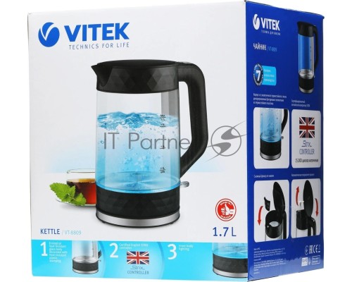 Чайник электрический Vitek VT-8809 (MC) 1.7 л, 2200 Вт., черный/стекло