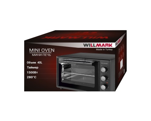 Мини-печь Willmark WOF-405BL (40л,эмал.внутр.поверх,лампа,таймер, черн., 1400Вт)