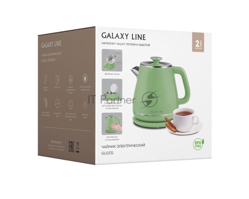 Чайник электрический Galaxy Line GL 0331, зеленый, пластик, двойная стенка из нержавеющей стали AISI 304 и пищевого пластика, 2200 Вт, 1,8 л, индикатор работы Чайник электрический Galaxy Line GL 0331, зеленый, пластик, двойная стенка из нержавеющей стали AISI 304 и пищевого пластика, 2200 Вт, 1,8 л, индикатор работы