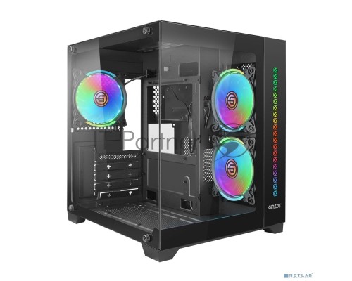 Компьютерный корпус Ginzzu V390 RGB подсветка, контроллер CRC6, 3* 12R6 FAN 12CM RGB закаленное стекло 1*USB 3.0,1*USB 2.0, AU mATX