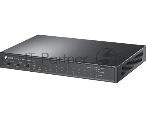 Настольный коммутатор TP-Link TL-SL1311P, 8 портов 10/100 Мбит/с с поддержкой PoE+, 2 гигабитных порта без поддержки PoE, 1 порт SFP, 802.3af/at, бюджет PoE — 65 Вт, стальной корпус