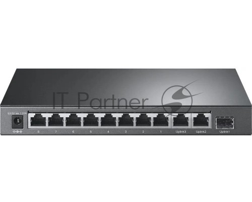 Настольный коммутатор TP-Link TL-SL1311P, 8 портов 10/100 Мбит/с с поддержкой PoE+, 2 гигабитных порта без поддержки PoE, 1 порт SFP, 802.3af/at, бюджет PoE — 65 Вт, стальной корпус