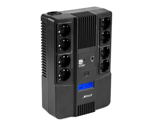 [Бастион ИБП] ИБП Бастион SKAT-UPS 800-AID-IN-1x9-8 {Line-interactive, 800/480Вт, LCD-дисплей, USB/ RJ-45, АКБ 1х 9Ач, сверху ЕВРО 4+4, реестр МПТ} (8933)