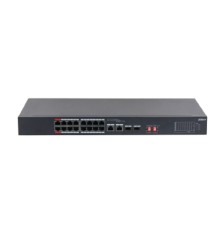 DAHUA DH-S3218-16ET-240 16-портовый неуправляемый коммутатор с РоЕ, 16xRJ45 100Mb, 2хКомбо SFP/RJ45 1Gb uplink, суммарно до 240Вт, коммутация 7.2 Гбит/с, MAC-таблица 8К